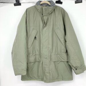 LL Bean Men Size Large Coat Green Parka Jacket Fleece Lined Hood Winter Long